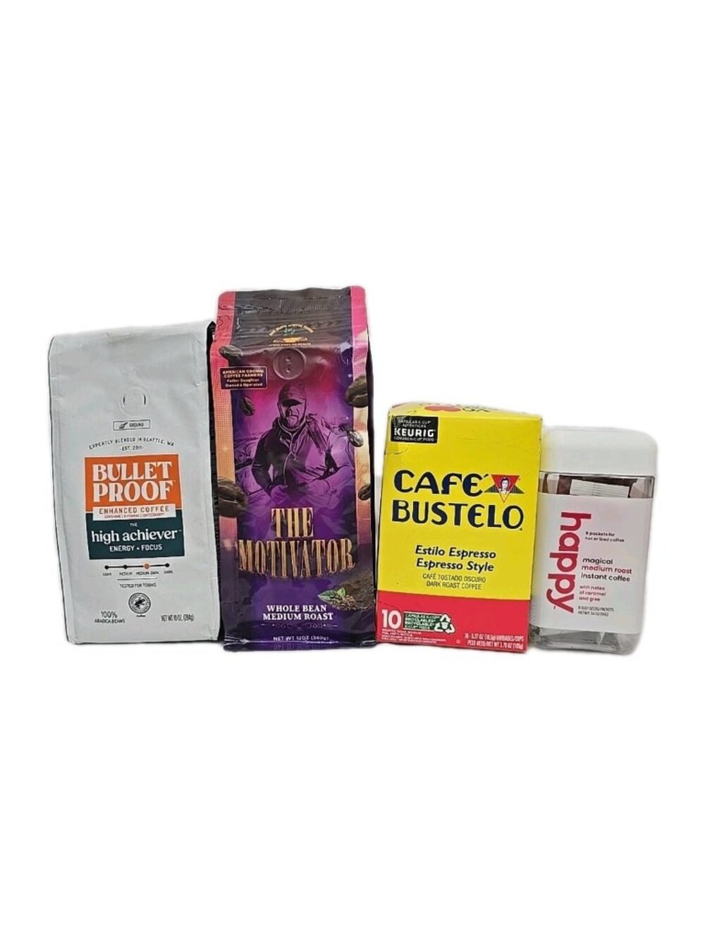 LOT OF 4 Ground, Whole Bean Coffee, & K-Cup Products Motivator Bustelo Bullet P…